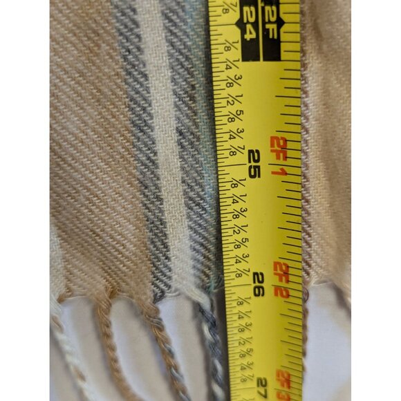 V. Fraas Cashmink Plaid Scarf Made In Germany Beige Cream & Blue 52x11 - Picture 5 of 5